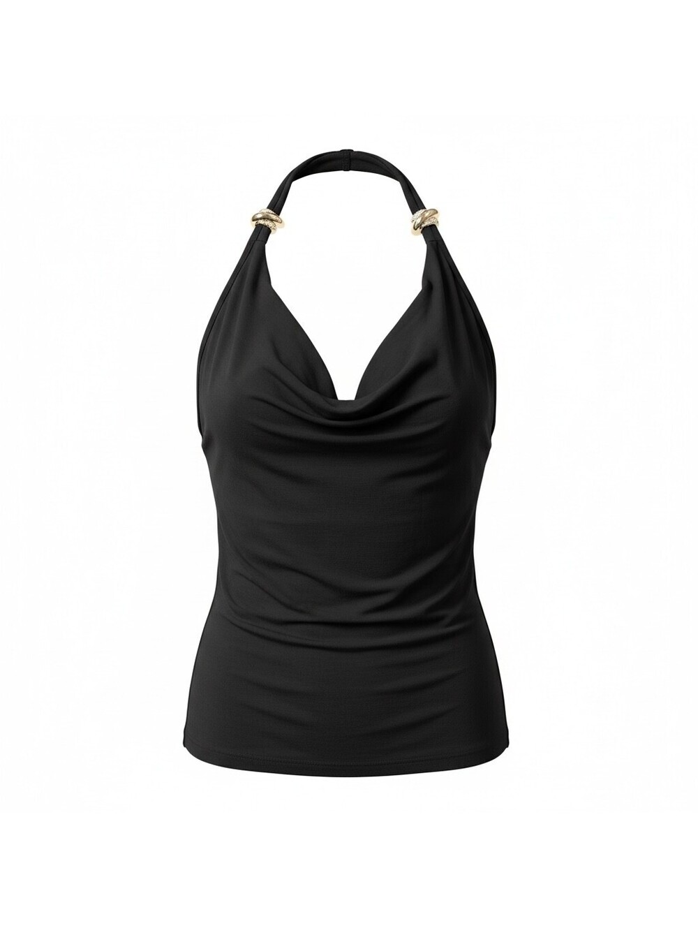 Timing Women's Black Halter Top Medium with Decorative Rings